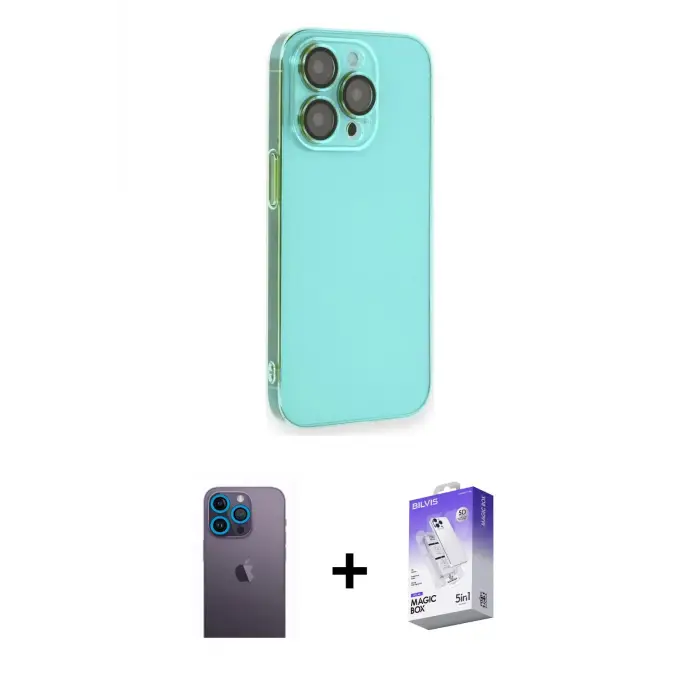 ieg™ iPhone 13 Pro Max Kılıf Siluet Minimal Özel Seri - Siyah Bilvis 5in1 3D Magic Cam Ekran Koruyucu + Neon Fosforlu Kamera Lens - MI