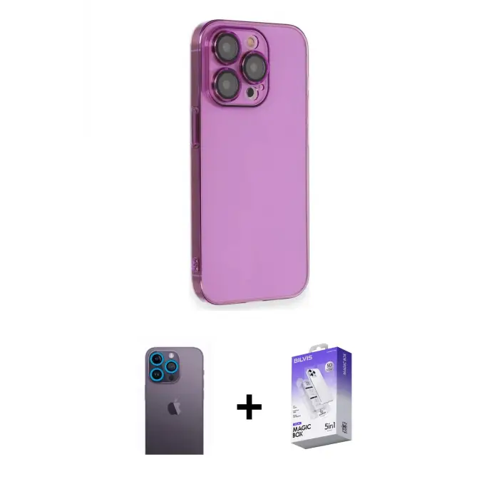 ieg™ iPhone 13 Pro Max Kılıf Siluet Minimal Özel Seri - Siyah Bilvis 5in1 3D Magic Cam Ekran Koruyucu + Neon Fosforlu Kamera Lens - MI