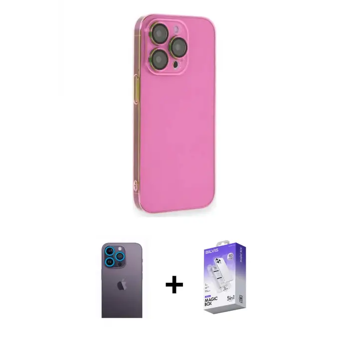 ieg™ iPhone 13 Pro Max Kılıf Siluet Minimal Özel Seri - Siyah Bilvis 5in1 3D Magic Cam Ekran Koruyucu + Neon Fosforlu Kamera Lens - MI