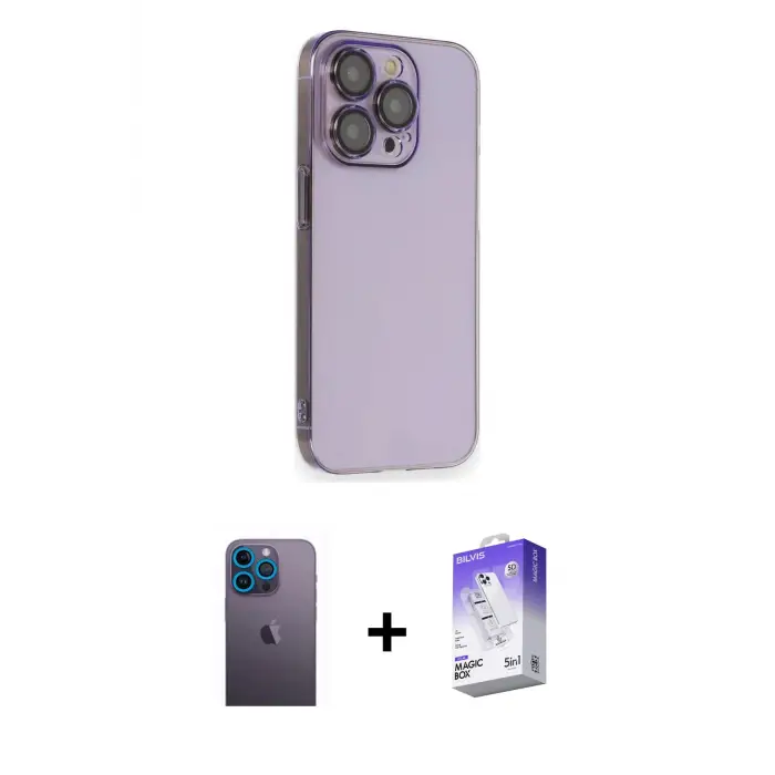 ieg™ iPhone 13 Pro Max Kılıf Siluet Minimal Özel Seri - Siyah Bilvis 5in1 3D Magic Cam Ekran Koruyucu + Neon Fosforlu Kamera Lens - MI