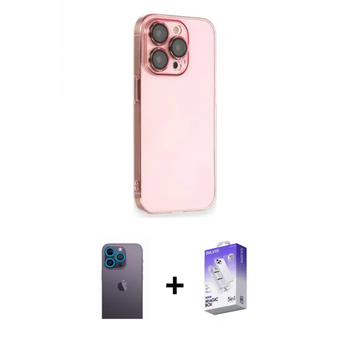 ieg™ iPhone 13 Pro Max Kılıf Siluet Minimal Özel Seri - Siyah Bilvis 5in1 3D Magic Cam Ekran Koruyucu + Neon Fosforlu Kamera Lens - MI