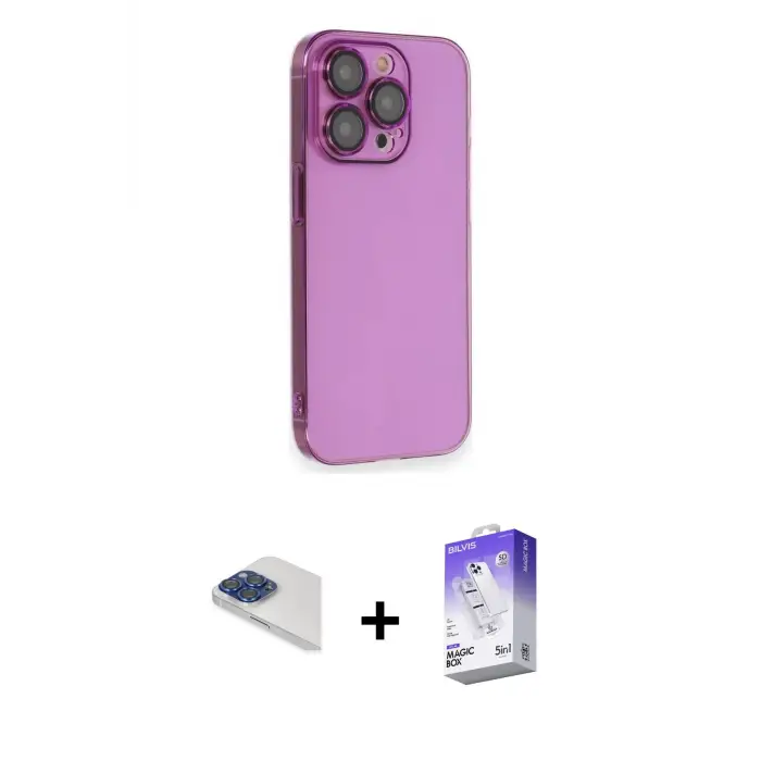 ieg™ iPhone 13 Pro Max Kılıf Siluet Minimal Özel Seri - Siyah Bilvis 5in1 3D Magic Cam Ekran Koruyucu + Pers Alüminyum Kamera Lens - LT