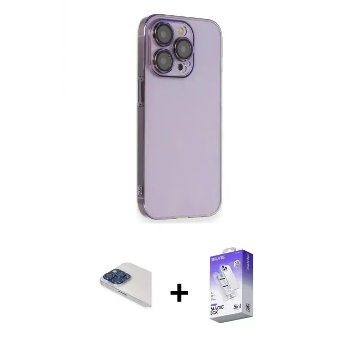 ieg™ iPhone 13 Pro Max Kılıf Siluet Minimal Özel Seri - Siyah Bilvis 5in1 3D Magic Cam Ekran Koruyucu + Pers Alüminyum Kamera Lens - LT