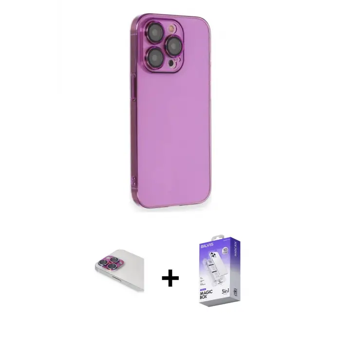 ieg™ iPhone 13 Pro Max Kılıf Siluet Minimal Özel Seri - Siyah Bilvis 5in1 3D Magic Cam Ekran Koruyucu + Pers Alüminyum Kamera Lens - GI