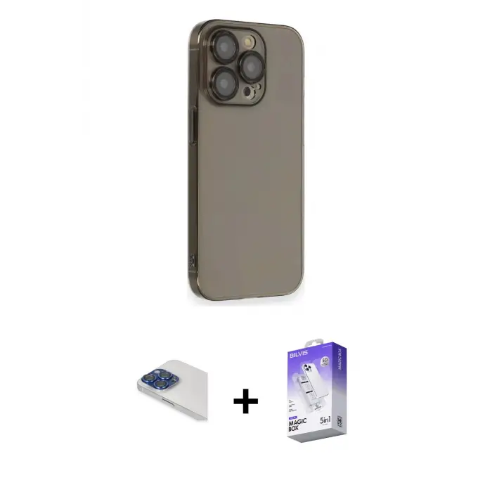 ieg™ iPhone 13 Pro Max Kılıf Siluet Minimal Özel Seri - Siyah Bilvis 5in1 3D Magic Cam Ekran Koruyucu + Pers Alüminyum Kamera Lens - LT