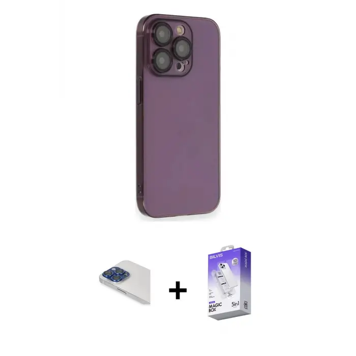 ieg™ iPhone 13 Pro Max Kılıf Siluet Minimal Özel Seri - Siyah Bilvis 5in1 3D Magic Cam Ekran Koruyucu + Pers Alüminyum Kamera Lens - LT