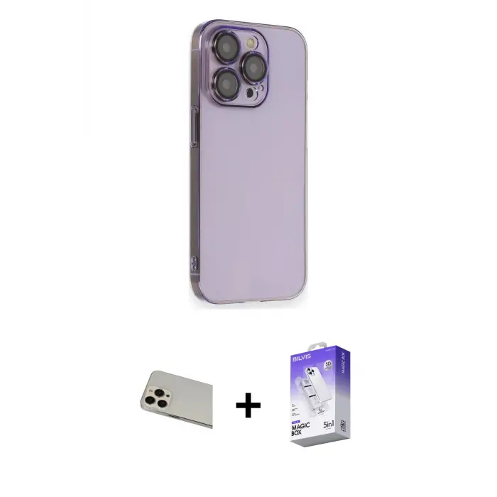 ieg™ iPhone 13 Pro Max Kılıf Siluet Minimal Özel Seri - Siyah Bilvis 5in1 3D Magic Cam Ekran Koruyucu + Rainbow Kamera Lens Koruma Cam - REGD