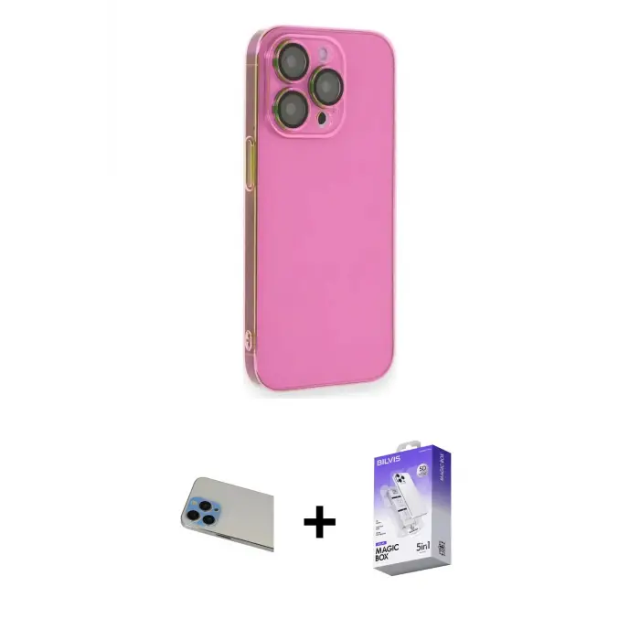 ieg™ iPhone 13 Pro Max Kılıf Siluet Minimal Özel Seri - Siyah Bilvis 5in1 3D Magic Cam Ekran Koruyucu + Rainbow Kamera Lens Koruma Cam - MI