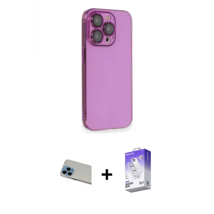 ieg™ iPhone 13 Pro Max Kılıf Siluet Minimal Özel Seri - Siyah Bilvis 5in1 3D Magic Cam Ekran Koruyucu + Rainbow Kamera Lens Koruma Cam - MI