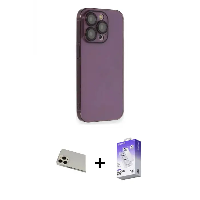 ieg™ iPhone 13 Pro Max Kılıf Siluet Minimal Özel Seri - Siyah Bilvis 5in1 3D Magic Cam Ekran Koruyucu + Rainbow Kamera Lens Koruma Cam - REGD