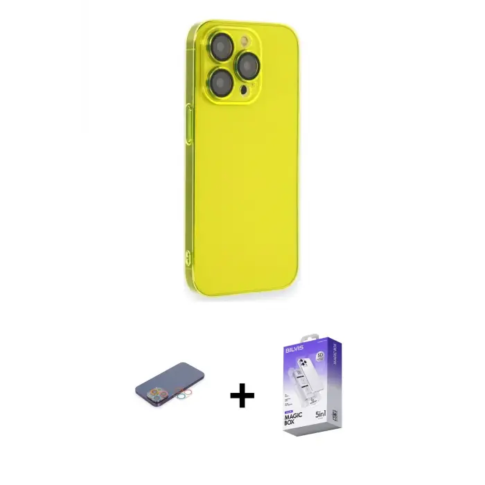 ieg™ iPhone 13 Pro Max Kılıf Siluet Minimal Özel Seri - Siyah Bilvis 5in1 3D Magic Cam Ekran Koruyucu + Renkli Kamera Lens Koruma Cam - PE