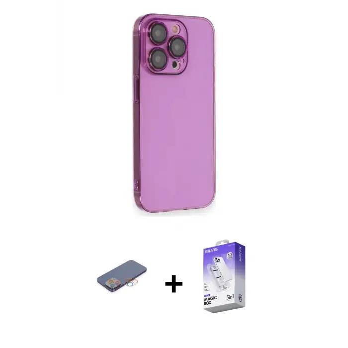 ieg™ iPhone 13 Pro Max Kılıf Siluet Minimal Özel Seri - Siyah Bilvis 5in1 3D Magic Cam Ekran Koruyucu + Renkli Kamera Lens Koruma Cam - PE