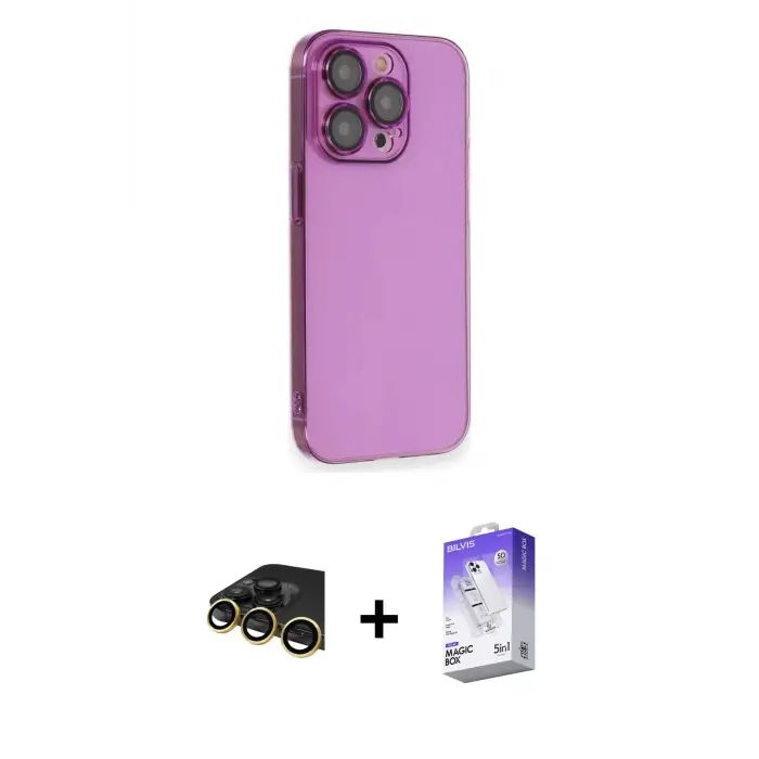 ieg™ iPhone 13 Pro Max Kılıf Siluet Minimal Özel Seri - Siyah Bilvis 5in1 3D Magic Cam Ekran Koruyucu + Raze Metal Kamera Lens - GD