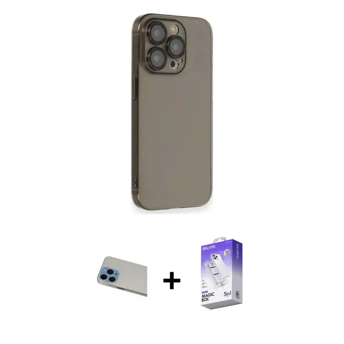 ieg™ iPhone 13 Pro Max Kılıf Siluet Minimal Özel Seri - Siyah Bilvis 5in1 3D Magic Cam Ekran Koruyucu + Rainbow Kamera Lens Koruma Cam - MI