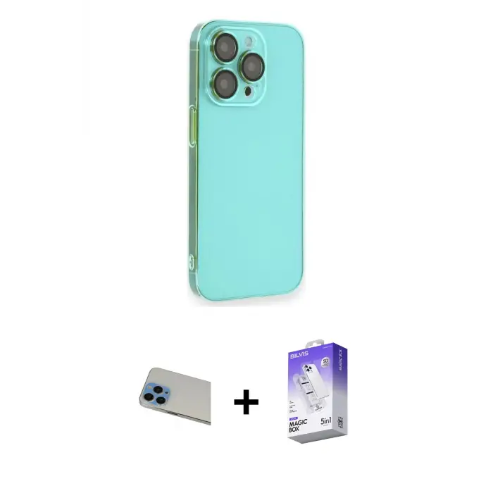ieg™ iPhone 13 Pro Max Kılıf Siluet Minimal Özel Seri - Siyah Bilvis 5in1 3D Magic Cam Ekran Koruyucu + Rainbow Kamera Lens Koruma Cam - MI