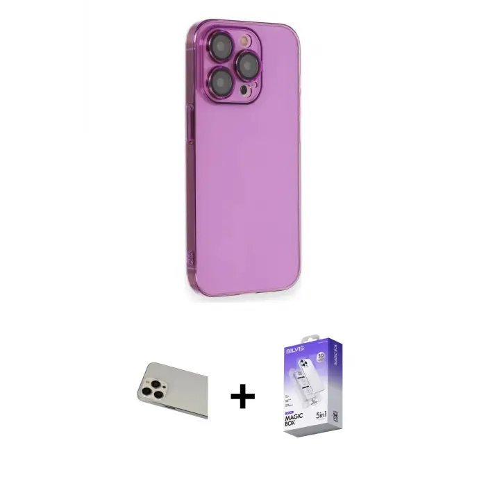 ieg™ iPhone 13 Pro Max Kılıf Siluet Minimal Özel Seri - Siyah Bilvis 5in1 3D Magic Cam Ekran Koruyucu + Rainbow Kamera Lens Koruma Cam - REGD