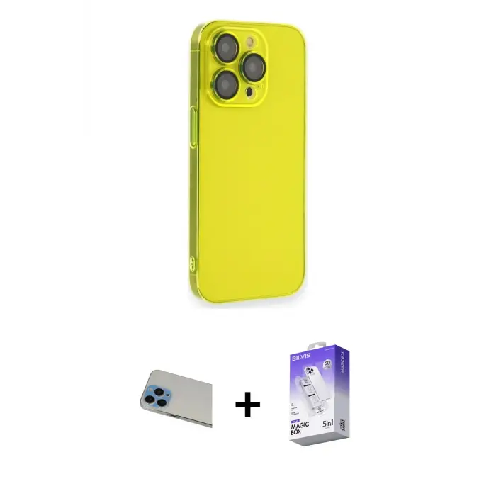 ieg™ iPhone 13 Pro Max Kılıf Siluet Minimal Özel Seri - Siyah Bilvis 5in1 3D Magic Cam Ekran Koruyucu + Rainbow Kamera Lens Koruma Cam - MI