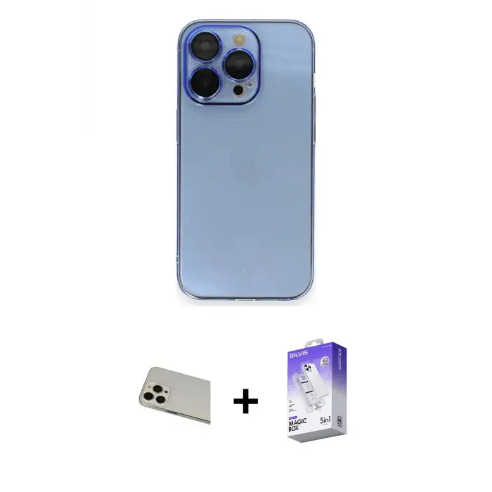ieg™ iPhone 13 Pro Max Kılıf Siluet Minimal Özel Seri - Siyah Bilvis 5in1 3D Magic Cam Ekran Koruyucu + Rainbow Kamera Lens Koruma Cam - REGD