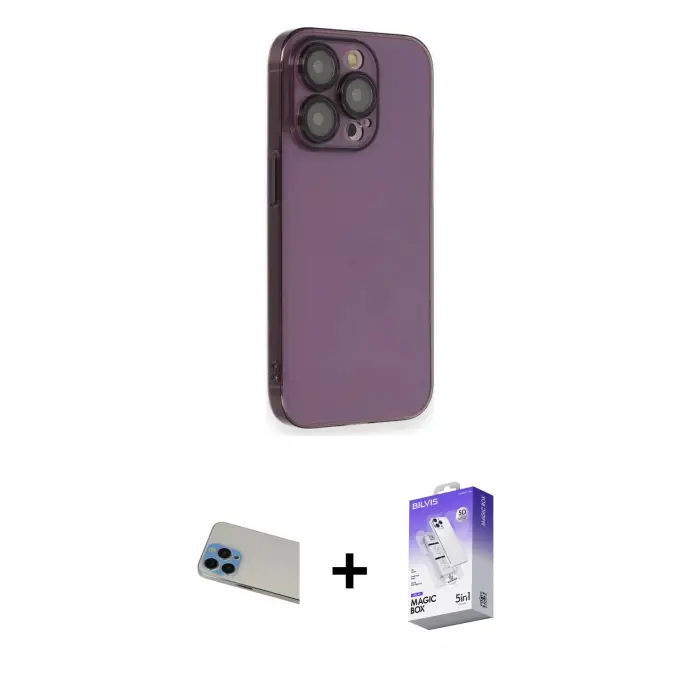 ieg™ iPhone 13 Pro Max Kılıf Siluet Minimal Özel Seri - Siyah Bilvis 5in1 3D Magic Cam Ekran Koruyucu + Rainbow Kamera Lens Koruma Cam - MI