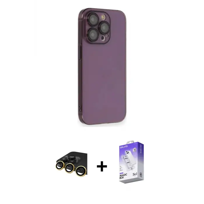 ieg™ iPhone 13 Pro Max Kılıf Siluet Minimal Özel Seri - Siyah Bilvis 5in1 3D Magic Cam Ekran Koruyucu + Raze Metal Kamera Lens - GD