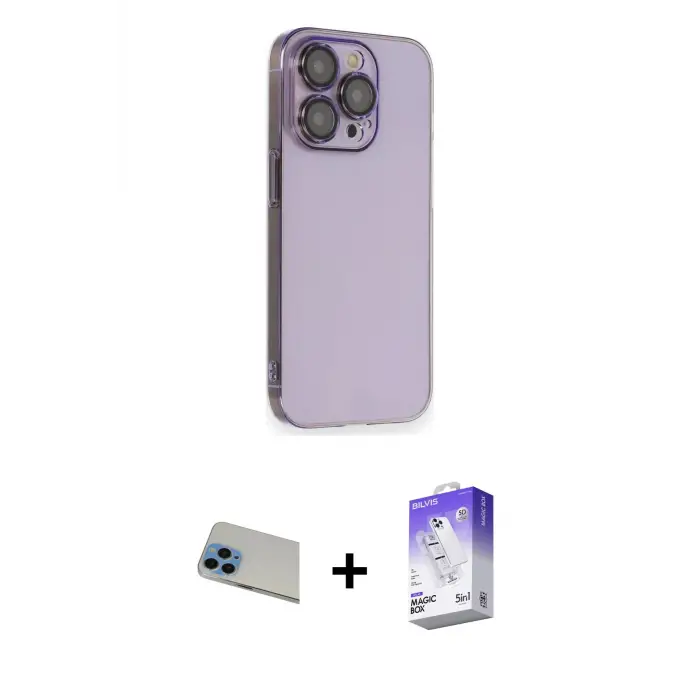 ieg™ iPhone 13 Pro Max Kılıf Siluet Minimal Özel Seri - Siyah Bilvis 5in1 3D Magic Cam Ekran Koruyucu + Rainbow Kamera Lens Koruma Cam - MI