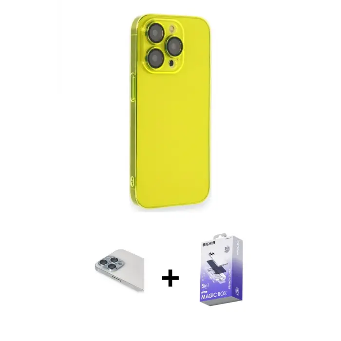ieg™ iPhone 13 Pro Max Kılıf Siluet Minimal Özel Seri - Siyah Bilvis 5in1 5D Magic Hayalet Cam Ekran Koruyucu + Pers Alüminyum Kamera Lens - SABE