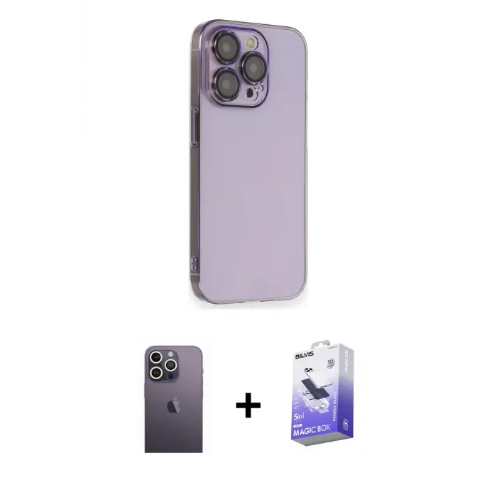ieg™ iPhone 13 Pro Max Kılıf Siluet Minimal Özel Seri - Siyah Bilvis 5in1 5D Magic Hayalet Cam Ekran Koruyucu + Neon Fosforlu Kamera Lens - BZ