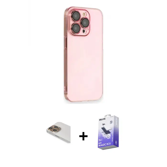 ieg™ iPhone 13 Pro Max Kılıf Siluet Minimal Özel Seri - Siyah Bilvis 5in1 5D Magic Hayalet Cam Ekran Koruyucu + Pers Alüminyum Kamera Lens - GD