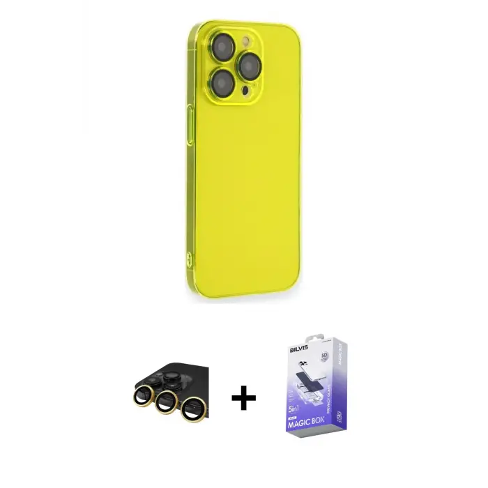 ieg™ iPhone 13 Pro Max Kılıf Siluet Minimal Özel Seri - Siyah Bilvis 5in1 5D Magic Hayalet Cam Ekran Koruyucu + Raze Metal Kamera Lens - GD