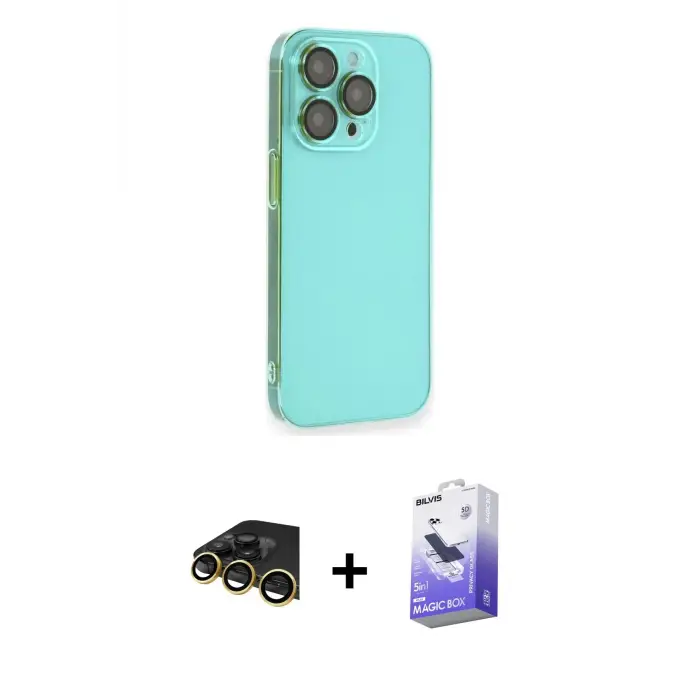 ieg™ iPhone 13 Pro Max Kılıf Siluet Minimal Özel Seri - Siyah Bilvis 5in1 5D Magic Hayalet Cam Ekran Koruyucu + Raze Metal Kamera Lens - GD