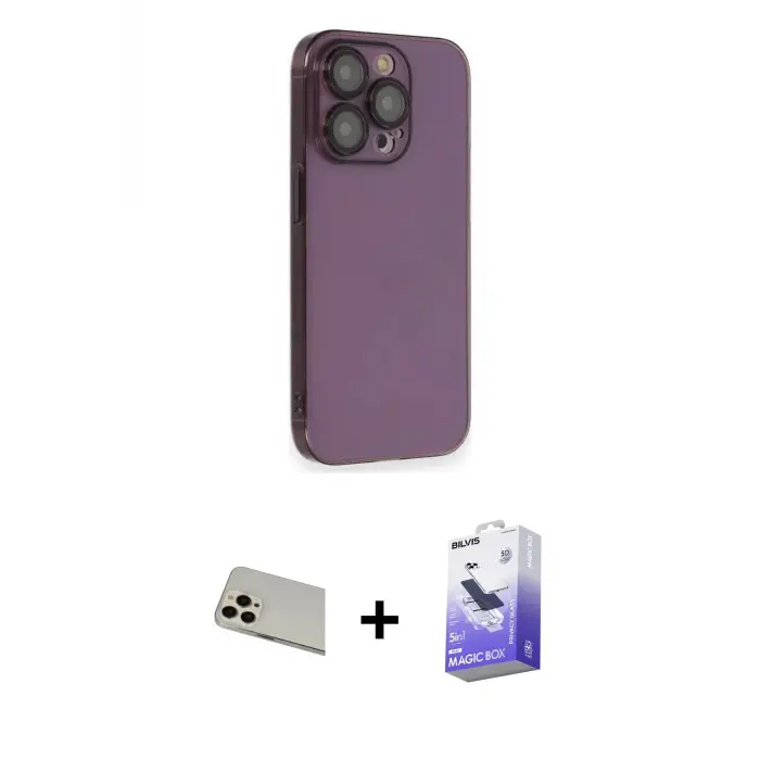 ieg™ iPhone 13 Pro Max Kılıf Siluet Minimal Özel Seri - Siyah Bilvis 5in1 5D Magic Hayalet Cam Ekran Koruyucu + Rainbow Kamera Lens Koruma Cam - REGD