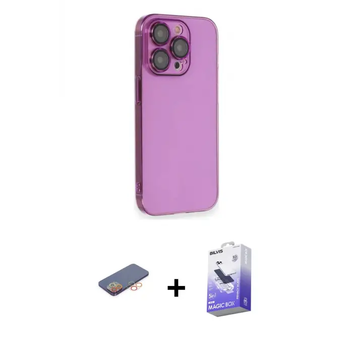 ieg™ iPhone 13 Pro Max Kılıf Siluet Minimal Özel Seri - Siyah Bilvis 5in1 5D Magic Hayalet Cam Ekran Koruyucu + Renkli Kamera Lens Koruma Cam - TU