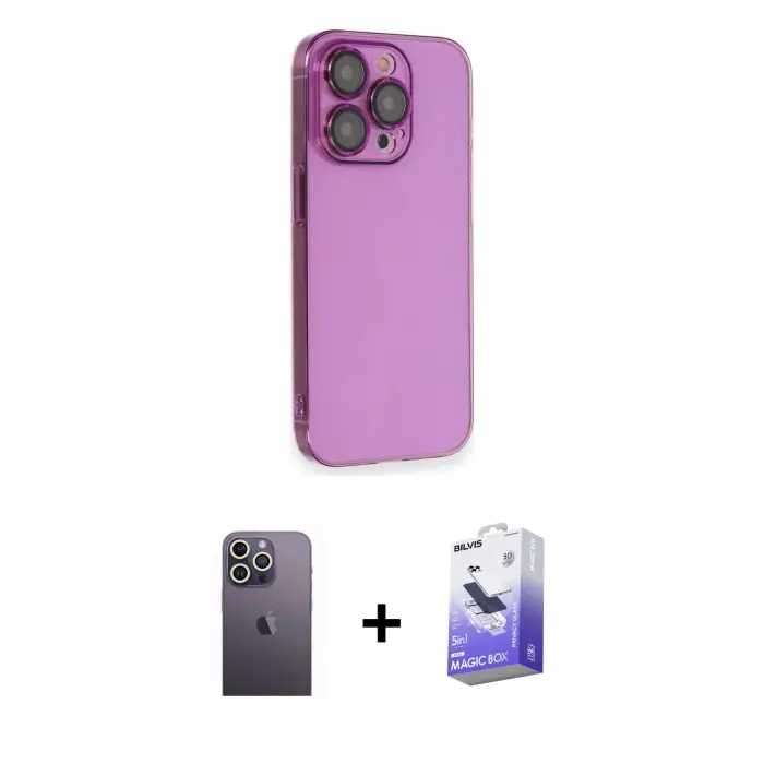 ieg™ iPhone 13 Pro Max Kılıf Siluet Minimal Özel Seri - Siyah Bilvis 5in1 5D Magic Hayalet Cam Ekran Koruyucu + Neon Fosforlu Kamera Lens - BZ