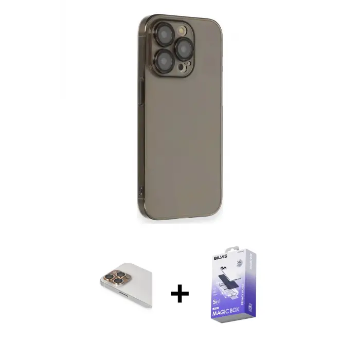 ieg™ iPhone 13 Pro Max Kılıf Siluet Minimal Özel Seri - Siyah Bilvis 5in1 5D Magic Hayalet Cam Ekran Koruyucu + Pers Alüminyum Kamera Lens - GD