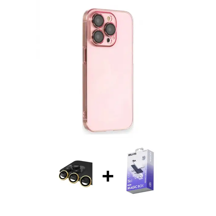 ieg™ iPhone 13 Pro Max Kılıf Siluet Minimal Özel Seri - Siyah Bilvis 5in1 5D Magic Hayalet Cam Ekran Koruyucu + Raze Metal Kamera Lens - GD