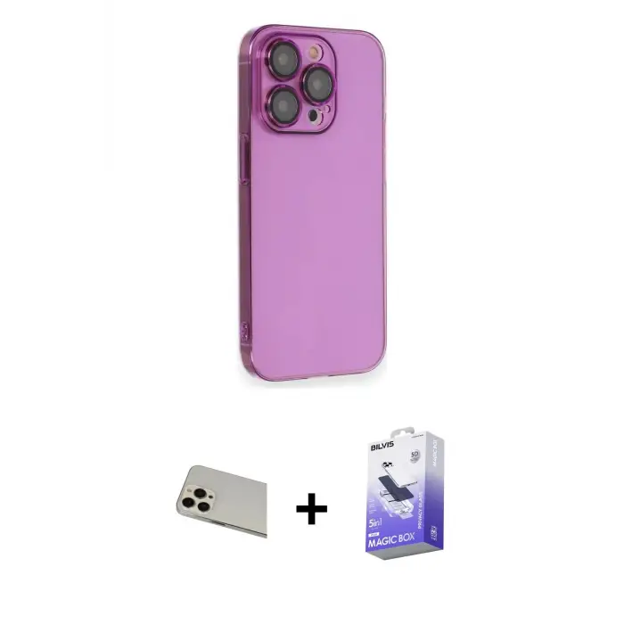 ieg™ iPhone 13 Pro Max Kılıf Siluet Minimal Özel Seri - Siyah Bilvis 5in1 5D Magic Hayalet Cam Ekran Koruyucu + Rainbow Kamera Lens Koruma Cam - REGD