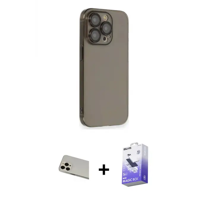 ieg™ iPhone 13 Pro Max Kılıf Siluet Minimal Özel Seri - Siyah Bilvis 5in1 5D Magic Hayalet Cam Ekran Koruyucu + Rainbow Kamera Lens Koruma Cam - REGD