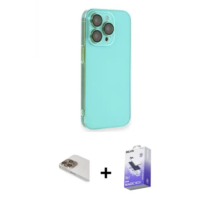 ieg™ iPhone 13 Pro Max Kılıf Siluet Minimal Özel Seri - Siyah Bilvis 5in1 5D Magic Hayalet Cam Ekran Koruyucu + Pers Alüminyum Kamera Lens - GD
