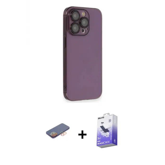 ieg™ iPhone 13 Pro Max Kılıf Siluet Minimal Özel Seri - Siyah Bilvis 5in1 5D Magic Hayalet Cam Ekran Koruyucu + Renkli Kamera Lens Koruma Cam - TU