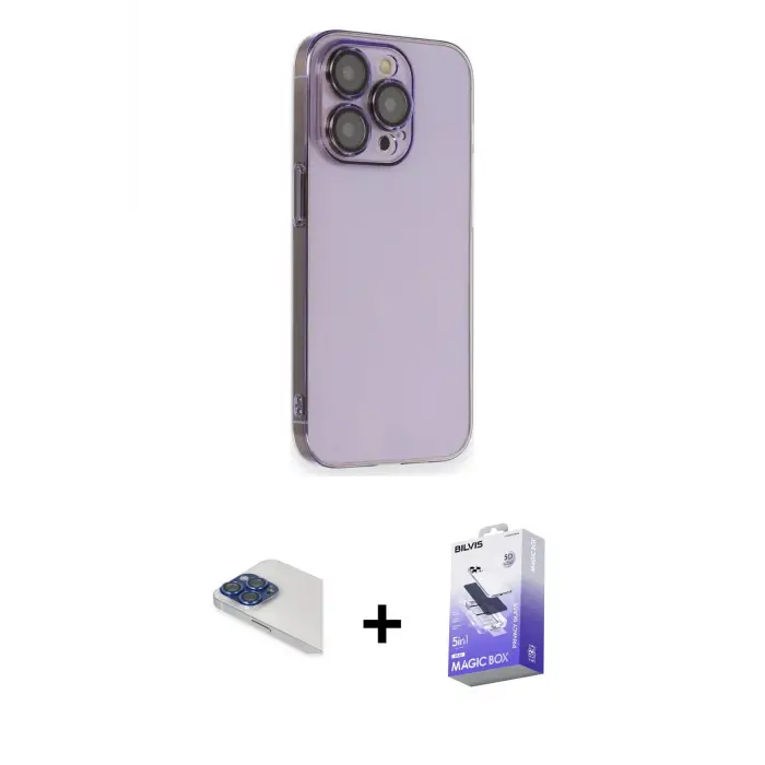 ieg™ iPhone 13 Pro Max Kılıf Siluet Minimal Özel Seri - Siyah Bilvis 5in1 5D Magic Hayalet Cam Ekran Koruyucu + Pers Alüminyum Kamera Lens - LT