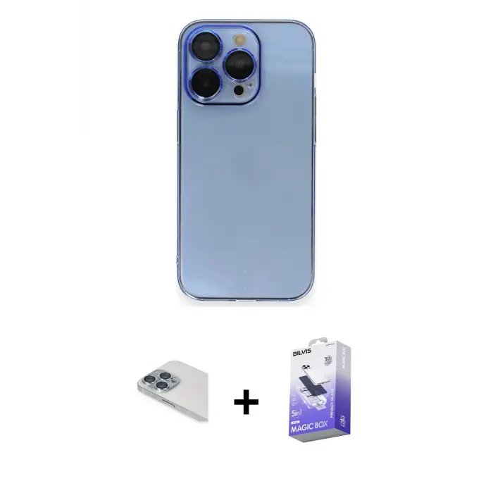 ieg™ iPhone 13 Pro Max Kılıf Siluet Minimal Özel Seri - Siyah Bilvis 5in1 5D Magic Hayalet Cam Ekran Koruyucu + Pers Alüminyum Kamera Lens - SABE