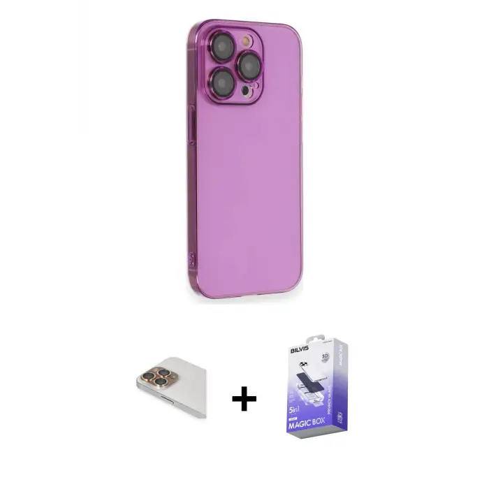 ieg™ iPhone 13 Pro Max Kılıf Siluet Minimal Özel Seri - Siyah Bilvis 5in1 5D Magic Hayalet Cam Ekran Koruyucu + Pers Alüminyum Kamera Lens - GD
