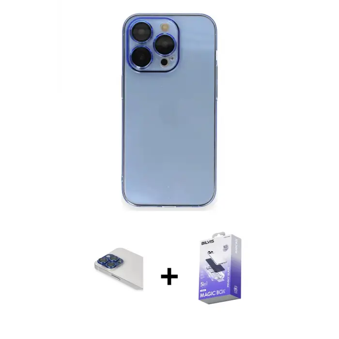 ieg™ iPhone 13 Pro Max Kılıf Siluet Minimal Özel Seri - Siyah Bilvis 5in1 5D Magic Hayalet Cam Ekran Koruyucu + Pers Alüminyum Kamera Lens - LT