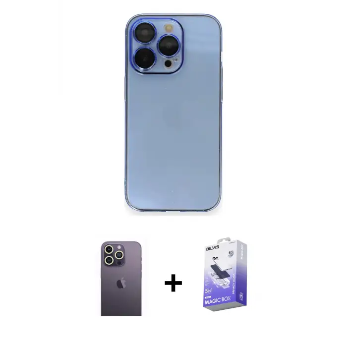 ieg™ iPhone 13 Pro Max Kılıf Siluet Minimal Özel Seri - Siyah Bilvis 5in1 5D Magic Hayalet Cam Ekran Koruyucu + Neon Fosforlu Kamera Lens - BZ