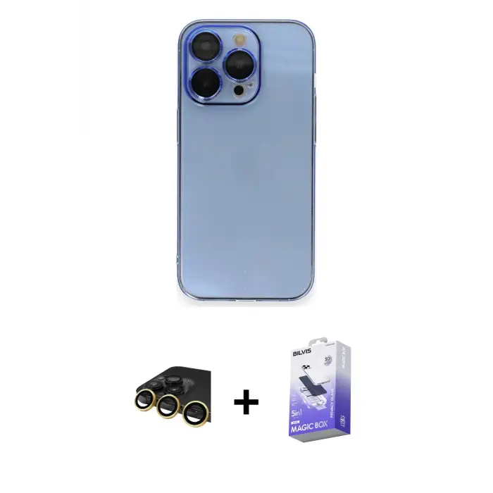 ieg™ iPhone 13 Pro Max Kılıf Siluet Minimal Özel Seri - Siyah Bilvis 5in1 5D Magic Hayalet Cam Ekran Koruyucu + Raze Metal Kamera Lens - GD