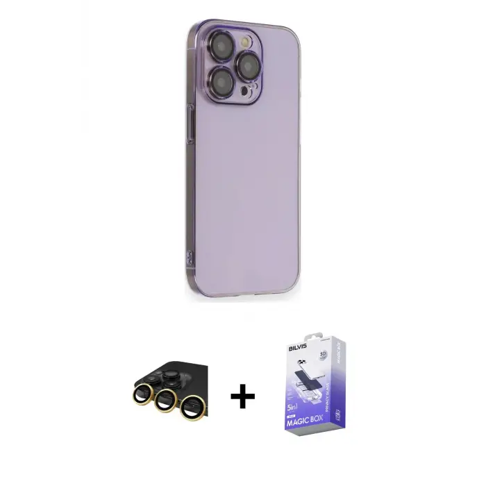 ieg™ iPhone 13 Pro Max Kılıf Siluet Minimal Özel Seri - Siyah Bilvis 5in1 5D Magic Hayalet Cam Ekran Koruyucu + Raze Metal Kamera Lens - GD