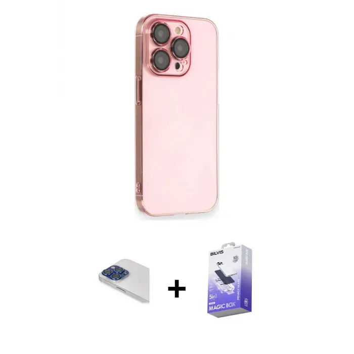 ieg™ iPhone 13 Pro Max Kılıf Siluet Minimal Özel Seri - Siyah Bilvis 5in1 5D Magic Hayalet Cam Ekran Koruyucu + Pers Alüminyum Kamera Lens - LT