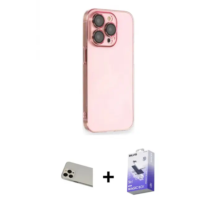 ieg™ iPhone 13 Pro Max Kılıf Siluet Minimal Özel Seri - Siyah Bilvis 5in1 5D Magic Hayalet Cam Ekran Koruyucu + Rainbow Kamera Lens Koruma Cam - REGD