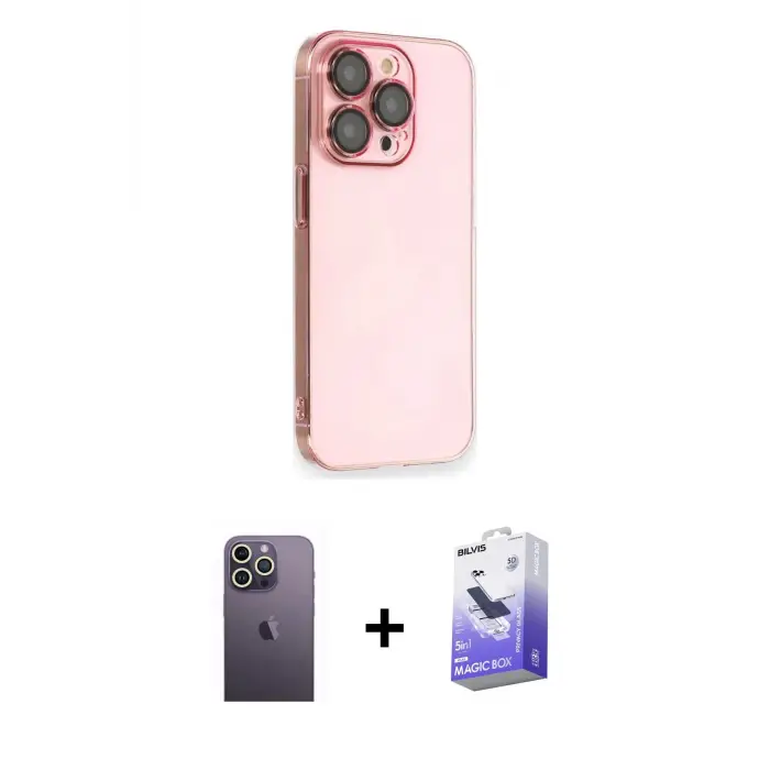ieg™ iPhone 13 Pro Max Kılıf Siluet Minimal Özel Seri - Siyah Bilvis 5in1 5D Magic Hayalet Cam Ekran Koruyucu + Neon Fosforlu Kamera Lens - BZ