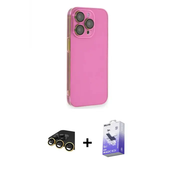 ieg™ iPhone 13 Pro Max Kılıf Siluet Minimal Özel Seri - Siyah Bilvis 5in1 5D Magic Hayalet Cam Ekran Koruyucu + Raze Metal Kamera Lens - GD